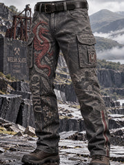 Men's Vintage Britsh Wales Printed Work Trousers