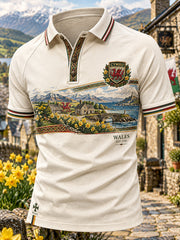 Men's Vintage Britsh Wales Printed Polo Shirt