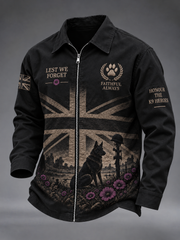 Men's Lest We Forget Military Dog Print Zip-Up Jacket