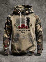 Men's Remembrance Day Lest We Forget Print Velvet Raglan Hoodie