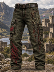 Men's Welsh Dragon Printed Casual Work Trousers