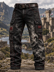 Men's Welsh Dragon Printed Casual Work Trousers