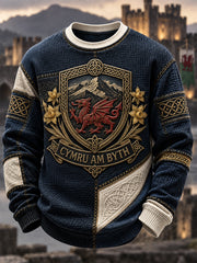 Men's Welsh Dragon Printed Waffle Long Sleeve T-Shirt