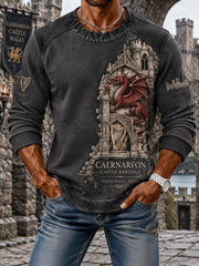 Men's Crew-Neck Vintage Britsh Wales Printed Hoodie