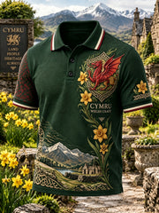 Men's Vintage Britsh Wales Printed Polo Shirt