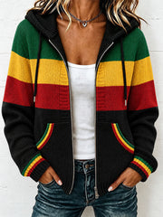 Women's Reggae Inspired Cozy Knit Hooded Cardigan