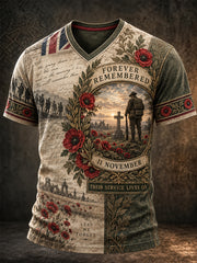 Men's British Veterans Remembrance Day Commemoration V-neck T-shirt