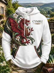 Men's Vintage British Wales Printed Waffle Hoodie