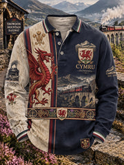 Men's Vintage British Wales Printed Polo Sweatshirt