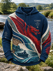 Men's Vintage British Wales Printed Waffle Hoodie