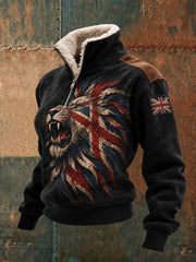 Women's British Lion Printed Fur Collar Top