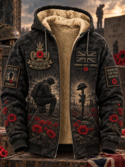 Men's Remembrance Day Lest We Forget Fleece-Lined Zipper Hoodie