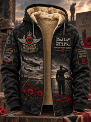 Men's Remembrance Day Lest We Forget Fleece-Lined Zipper Hoodie