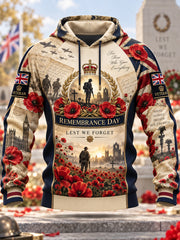 Men's Remembrance Day Lest We Forget  Hooded Sweatshirt