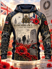 Men's Remembrance Day Lest We Forget  Hooded Sweatshirt