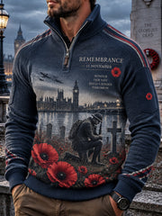 Men's British Remembrance Day Printed Placketed Sleeve Sweater