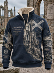 Men's Plush Vintage Scottish St Andrew's Day Printed Stand Collar Sweater