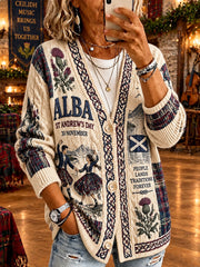 Women's Vintage Scottish St Andrew's Day Printed Imitation Cardigan Coat