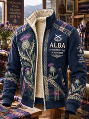 Men's Vintage Scottish St Andrew's Day Printed Composite Fleece Jacket