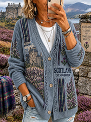 Women's Vintage Scottish St Andrew's Day Printed Imitation Cardigan Coat
