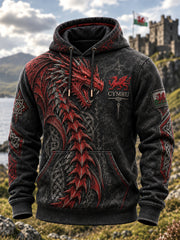 Men's Welsh Cultural Element Art Print Hooded Sweatshirt