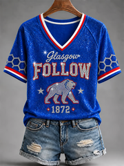Women's Rangers Football Lover Printed V-neck off-shoulder short-sleeved T-shirt
