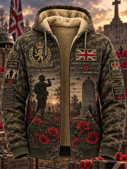 Men's Remembrance Day Lest We Forget Fleece-Lined Zipper Hoodie