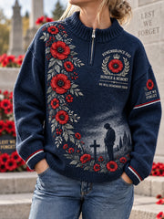 Women's Remembrance Day Veteran Commemorative Print Turtleneck Sweatshirt
