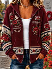 Women's Remembrance Day Veteran Commemorative Print Knit Hoodie