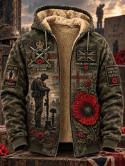 Men's Remembrance Day Lest We Forget Fleece-Lined Zipper Hoodie