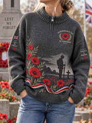 Women's Remembrance Day Veteran Commemorative Print Turtleneck Sweatshirt