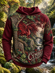 Men's Vintage British Wales Printed Waffle Hoodie