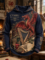 Men's Vintage British Wales Printed Waffle Hoodie