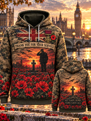 Men's Remembrance Day Lest We Forget Print Hooded Sweatshirt