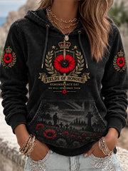 Women's Remembrance Day Lest We Forget Print Hooded Sweatshirt