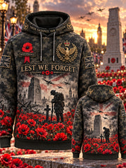 Men's Remembrance Day Lest We Forget Print Hooded Sweatshirt