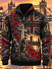 Men's Remembrance Day Lest We Forget Print Zip-Up Hoodie