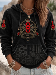Women's Remembrance Day Lest We Forget Print Hooded Sweatshirt