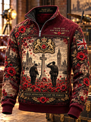 Men's Remembrance Day Lest We Forget Print Zip-Up Hoodie