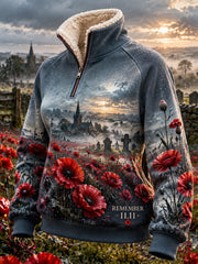 Women's British Remembrance Day Printed Fur Collar Top