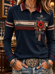 Women's British Remembrance Day Printed Long-Sleeve Polo Shirt