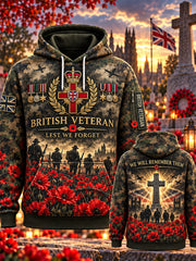 Men's Veteran Remembrance Day Lest We Forget Hooded Sweatshirt