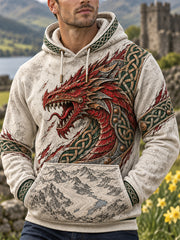 Men's Welsh Red Dragon Printed Hooded Sweatshirt