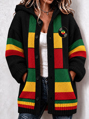 Women's Reggae-Inspired Cozy Knit Hooded Cardigan