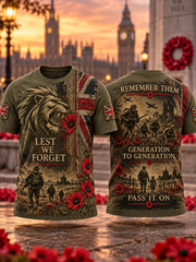 Men's Remembrance Day Lest We Forget  short sleeves t-shirt