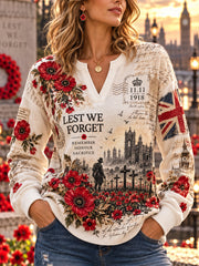 Women's British Remembrance Day Printed V-Neck Sweatshirt