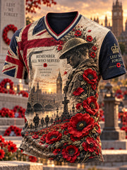 Men's British Remembrance Day Printed V-neck T-shirt