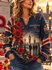 Women's British Remembrance Day Printed V-Neck Sweatshirt