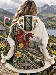 Women's Vintage British Wales Printed Zip-Up Hoodie