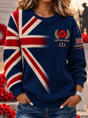 Women's Remembrance Day Print Waffle-Knit Long-Sleeve Sweatshirt
